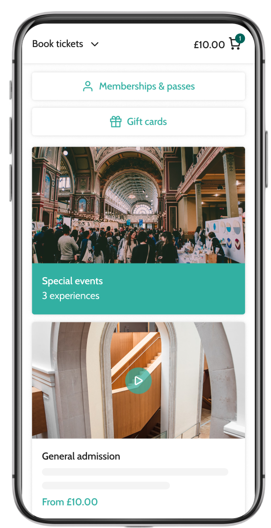 Beyonk's museum ticketing system on mobile. Museum Memberships, gift cards and sessions can be bought here.